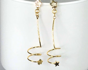 STAR SPIRAL EARRINGS kawaii disco cool gold plated gift for her