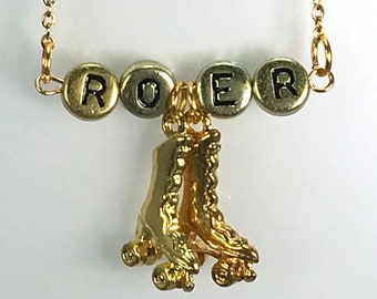 ROLLER SKATE PENDANT roller kawaii seventies retro gold letter necklace