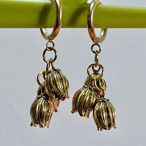 flower huggie earrings lotus blossom drop gold plated cute