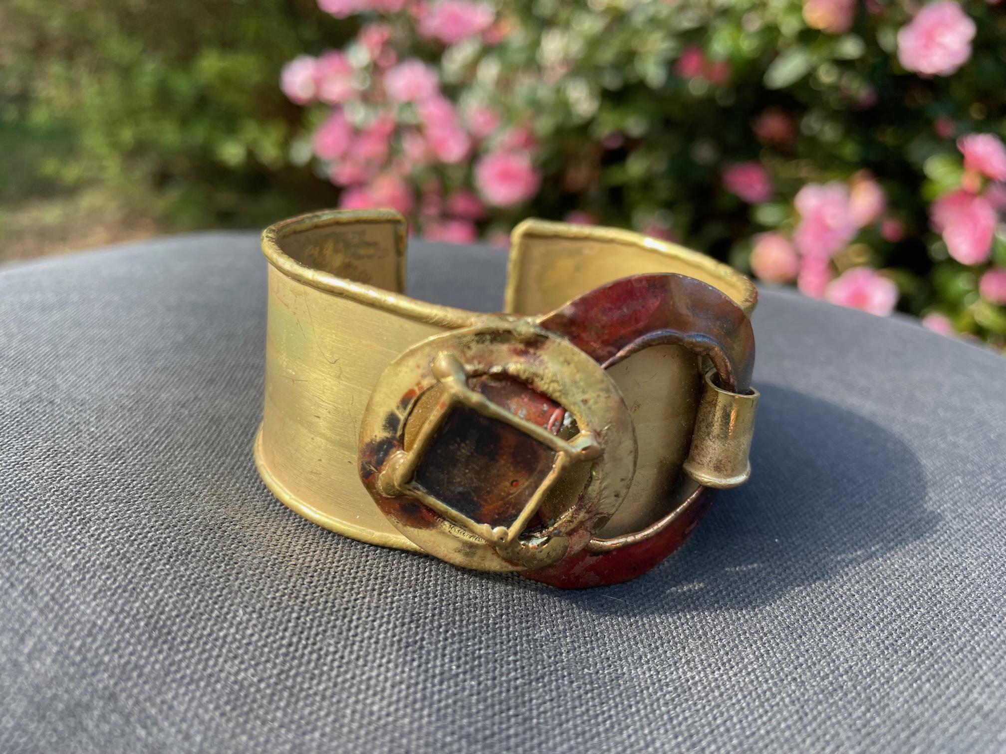Vintage Brutalist Creative Copper African Bangle Cuff Gorgeous