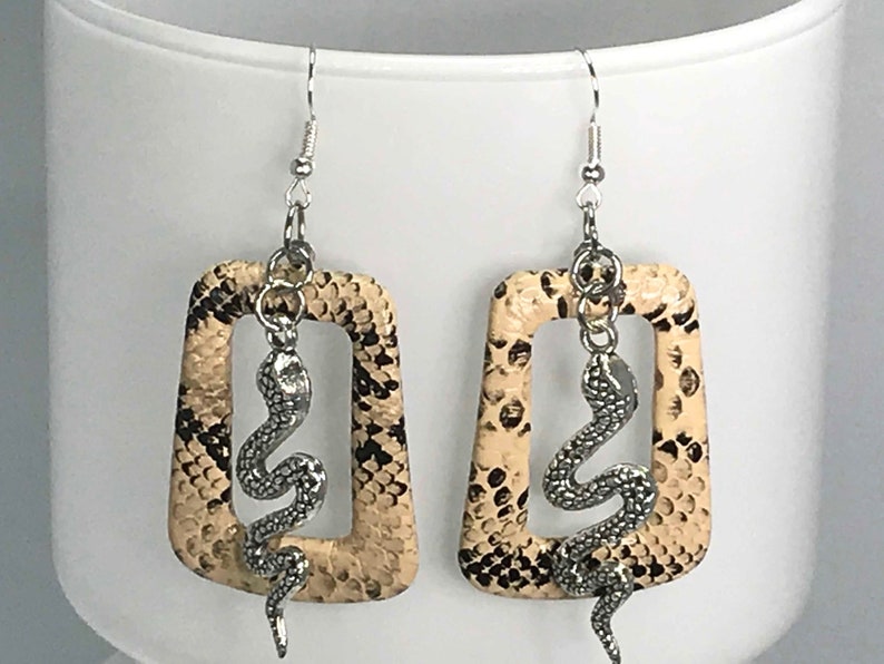 SNAKESKIN EARRINGS snake faux snakeskin cool earrings seventies cute quirky gift for her retro funky earrings vintage look statement