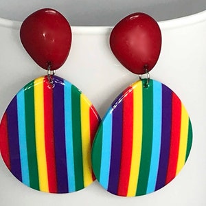 RAINBOW EARRINGS STRIPED retro acrylic funky