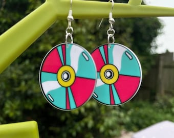 RETRO Płyta kompaktowa KOLCZYKI CD kawaii Euro disco miami akrylowe obustronnie posrebrzane