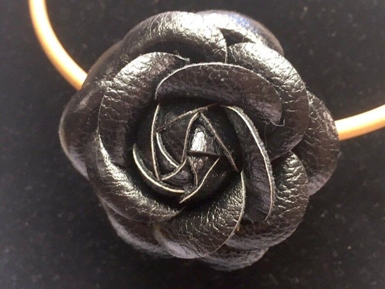 BLACK LEATHER CHOKER rose P U leather and real leather gold choker torque irish style gift for her elegant art nouveau adjustable
