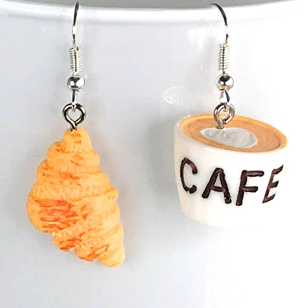 COFFEE AND croissant earrings mismatched kawaii food