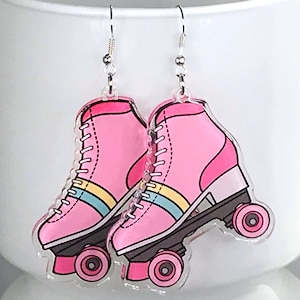 PINK ROLLER Skate EARRINGS retro acrylic Kawaii seventies disco glam boot