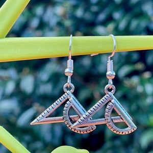 MATH EARRINGS silver plate GEEKDOM set square protractor geometry image 5