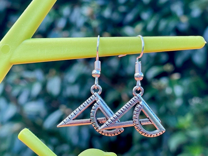 MATH EARRINGS silver plate GEEKDOM set square protractor geometry image 5