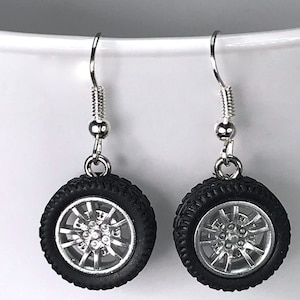 CAR WHEEL EARRINGS tyre kawaii retro kitsch petrolhead gift for her