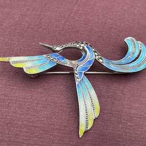 Vtg. deco 935 silver bird of paradise brooch hallmarked german? marcasite