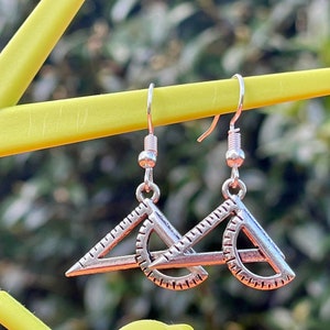 MATH EARRINGS silver plate GEEKDOM set square protractor geometry image 1