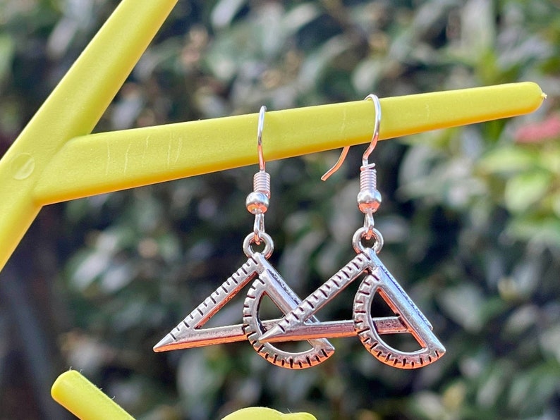 MATH EARRINGS silver plate GEEKDOM set square protractor geometry image 1