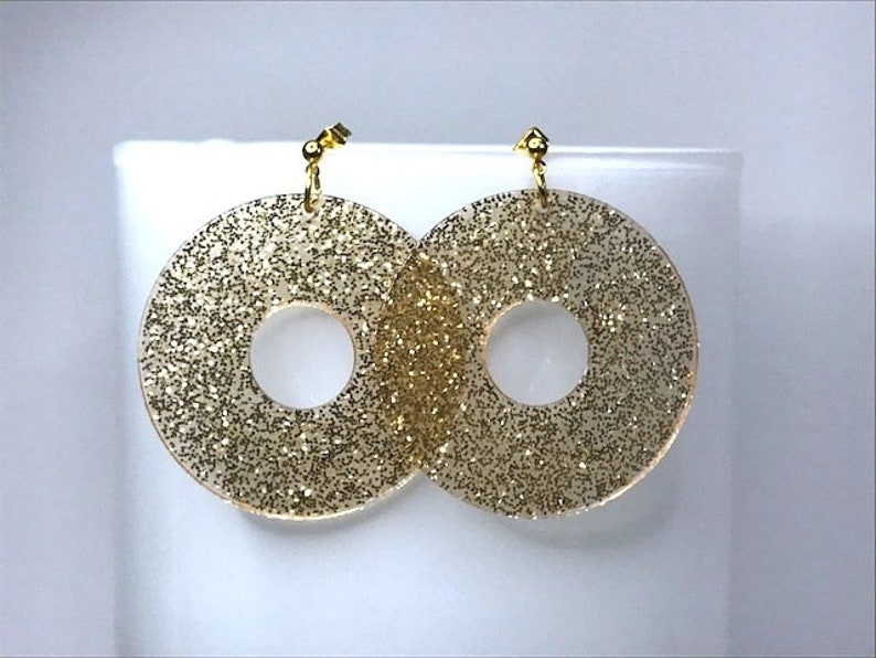 GLITTER CIRCLE EARRINGS disco hoop earrings laser cut acrylic cool earrings quirky earrings gift for her kawaii cute earrings seventies