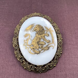 Broche Vintage Ovale Signée UHLIG Années 70 - Laiton Doré Et émail - État Vintage