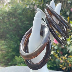 lucite root beer asymmetrical  stacking bangle set x 5 vintage 6cm 70&#39;s