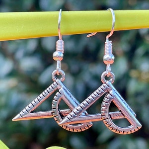 MATH EARRINGS silver plate GEEKDOM set square protractor geometry image 3
