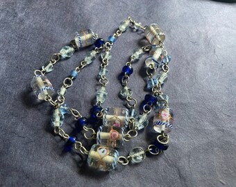 Vintage clear Glass Murano necklace gold foil wedding cake venetian 35"