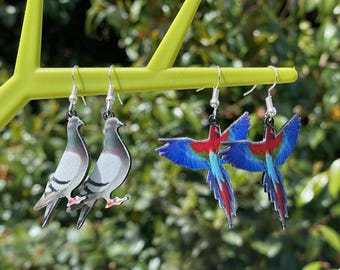 photo realist bird EARRINGS pigeon bird of paradise funky.