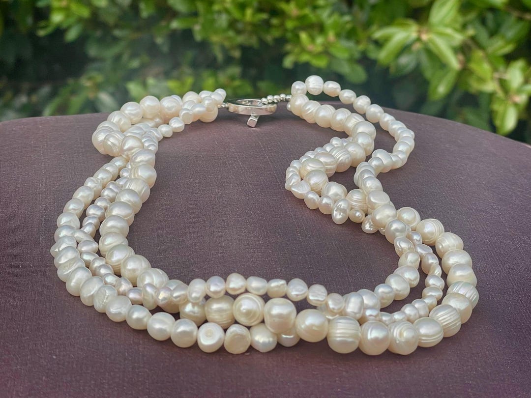 ヴィンテージ淡水バロックパール3連ネックレス ラウンド留め 20インチ