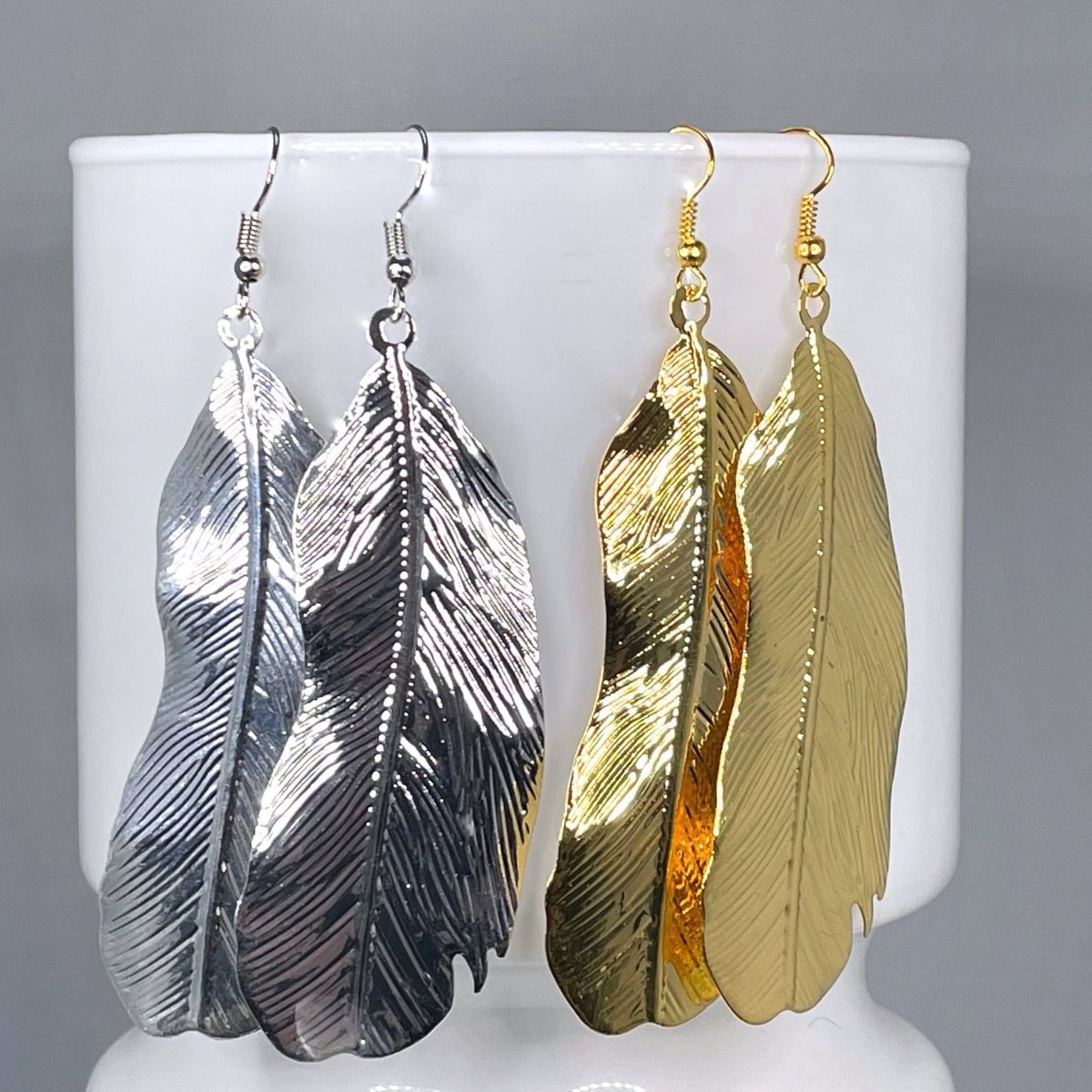 Nice drop earrings, Crystal pearl, Mixed cuts, Feather, White, Rose gold-tone plated