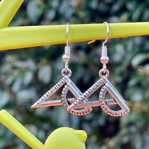 MATH EARRINGS silver plate GEEKDOM set square protractor geometry image 2
