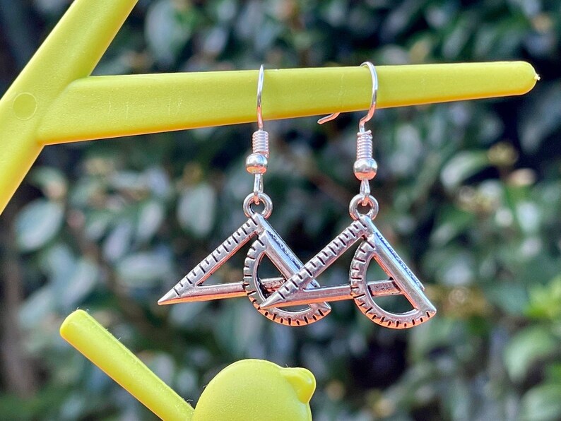 MATH EARRINGS silver plate GEEKDOM set square protractor geometry image 2