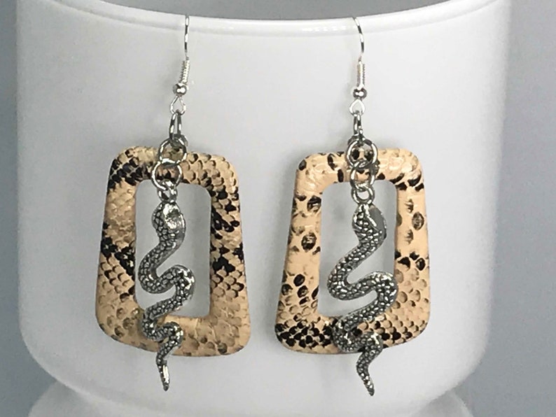 SNAKESKIN EARRINGS snake faux snakeskin cool earrings seventies cute quirky gift for her retro funky earrings vintage look statement