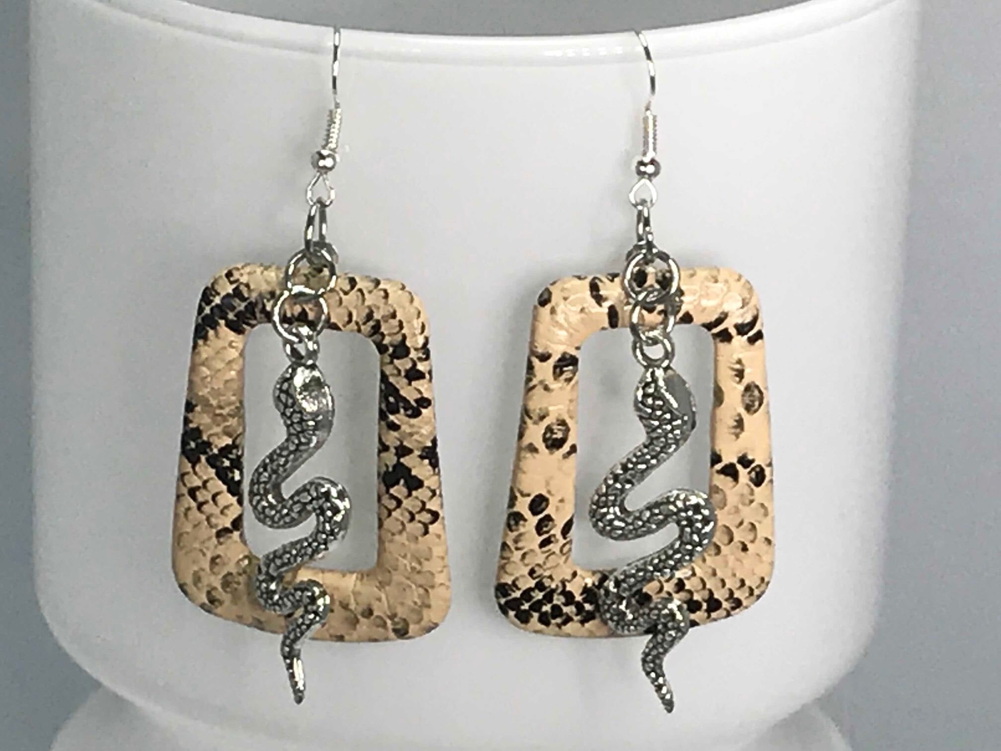 snakeskin-earrings-snake-faux-snakeskin-cool-earrings-etsy