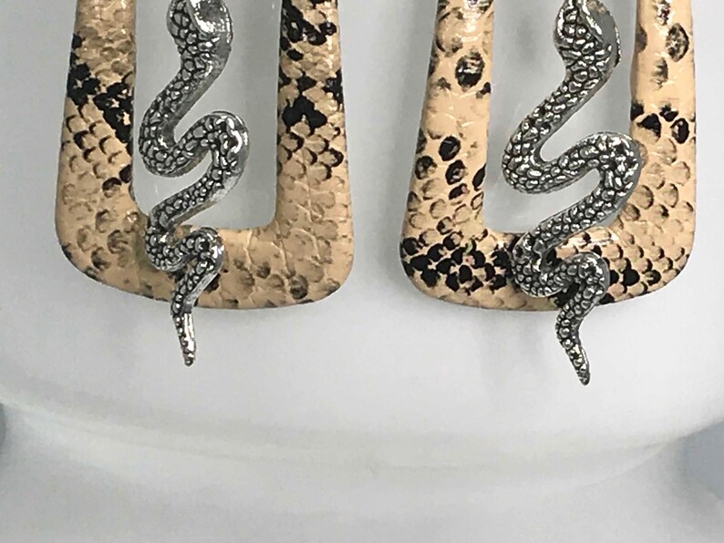 SNAKESKIN EARRINGS snake faux snakeskin cool earrings seventies cute quirky gift for her retro funky earrings vintage look statement