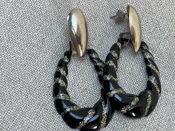 Orecchini Vintage A Cerchio Neri Smaltati: Orecchini Pendenti Con Cristalli Cubici E Strass, Geometrici Bohemien Per Donna