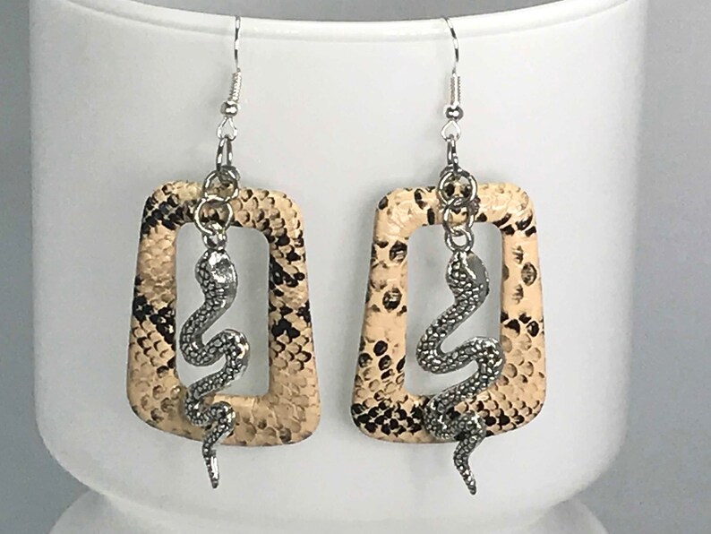 SNAKESKIN EARRINGS snake faux snakeskin cool earrings seventies cute quirky gift for her retro funky earrings vintage look statement