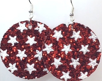 CHRISTMAS star EARRINGS PU Leather glitter kawaii holiday red