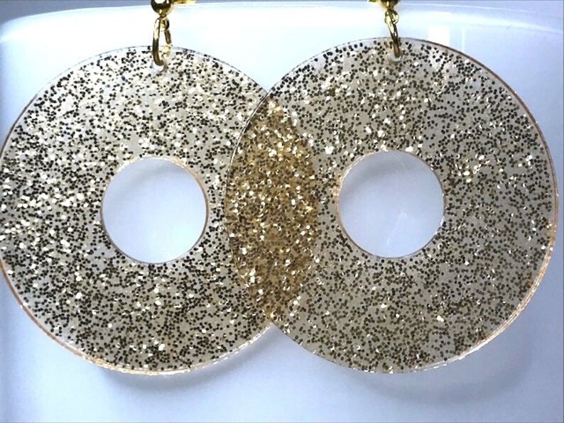 GLITTER CIRCLE EARRINGS disco hoop earrings laser cut acrylic cool earrings quirky earrings gift for her kawaii cute earrings seventies