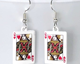 QUEEN OF HEARTs earrings enamel playing card gamer lucky Y2K
