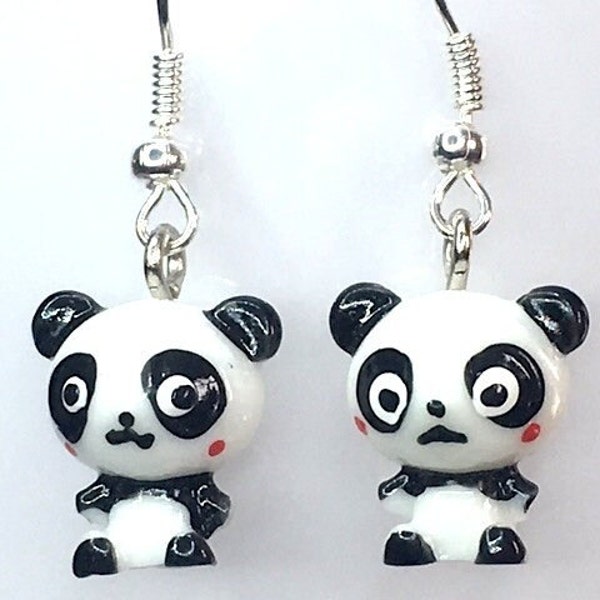 KAWAII PANDA EARRINGS cute acrylic gift for her cool quirky sweet animal earrings silver plated ear wires