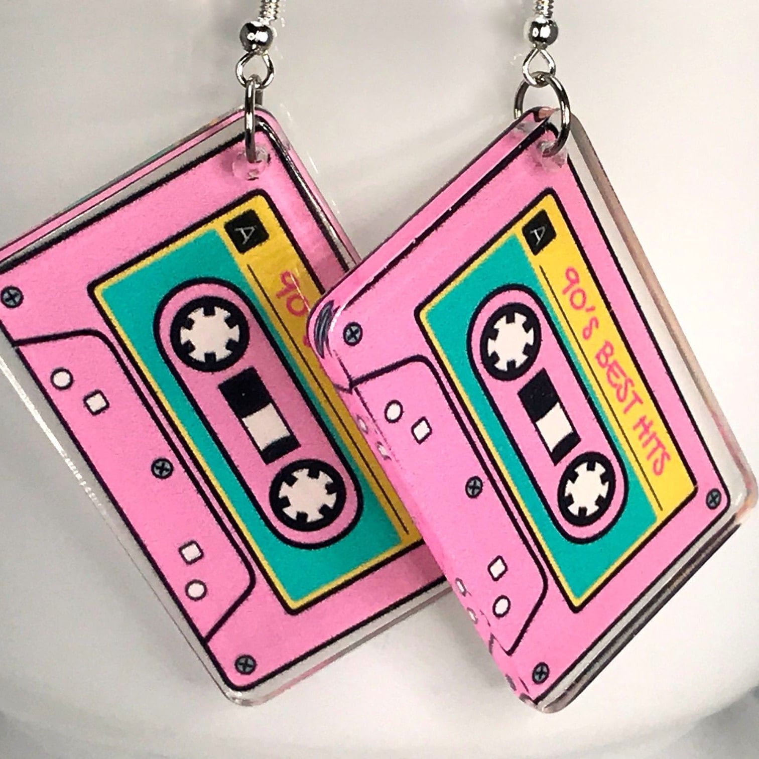 DOWAY Cute Cassette Tape Earrings - Acrylic Dangle Earrings, Retro 70s 80s Vintage Style, Gift For Women Girls