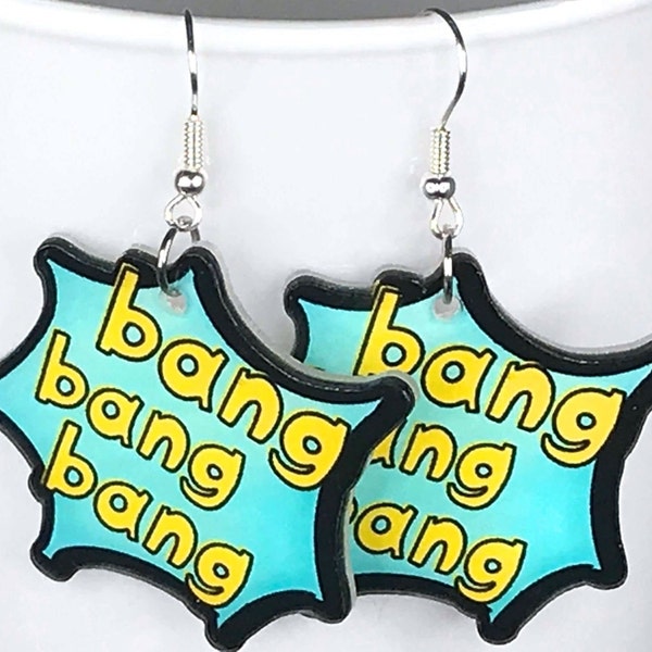 BANG EARRINGS BANG bang bang blue acrylic word earrings gift for her kawaii groovy seventies unique