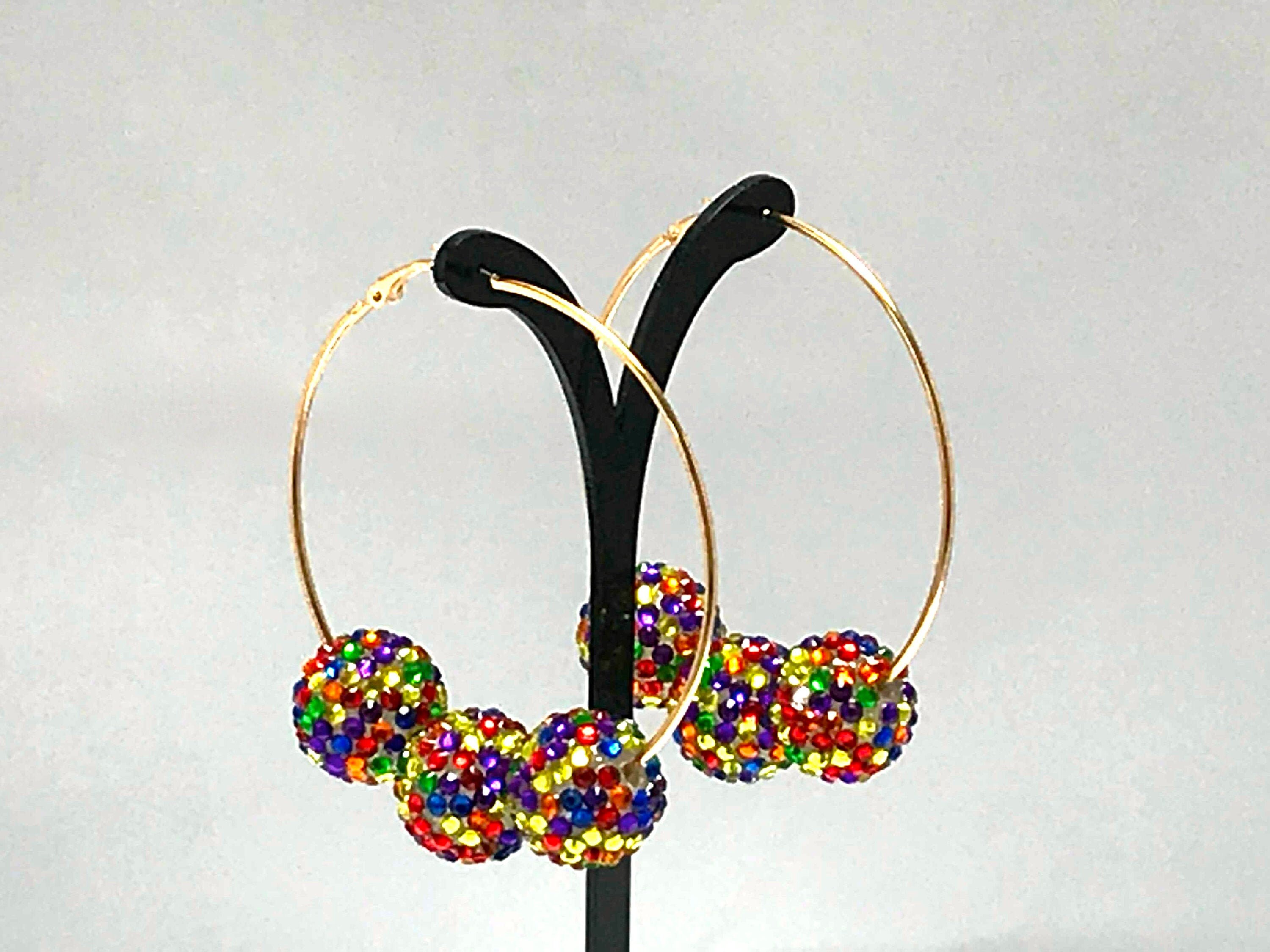GLITTER BALL HOOPS crystal earrings extra large disco groovy Etsy
