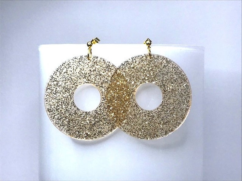 GLITTER CIRCLE EARRINGS disco hoop earrings laser cut acrylic cool earrings quirky earrings gift for her kawaii cute earrings seventies