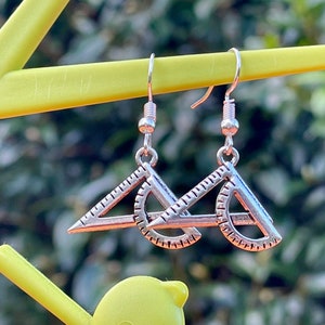 MATH EARRINGS silver plate GEEKDOM set square protractor geometry image 4