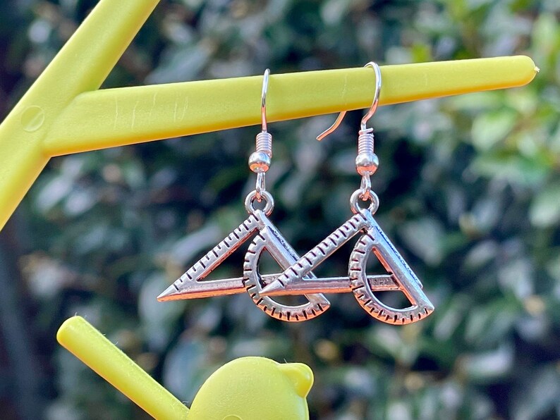 MATH EARRINGS silver plate GEEKDOM set square protractor geometry image 4