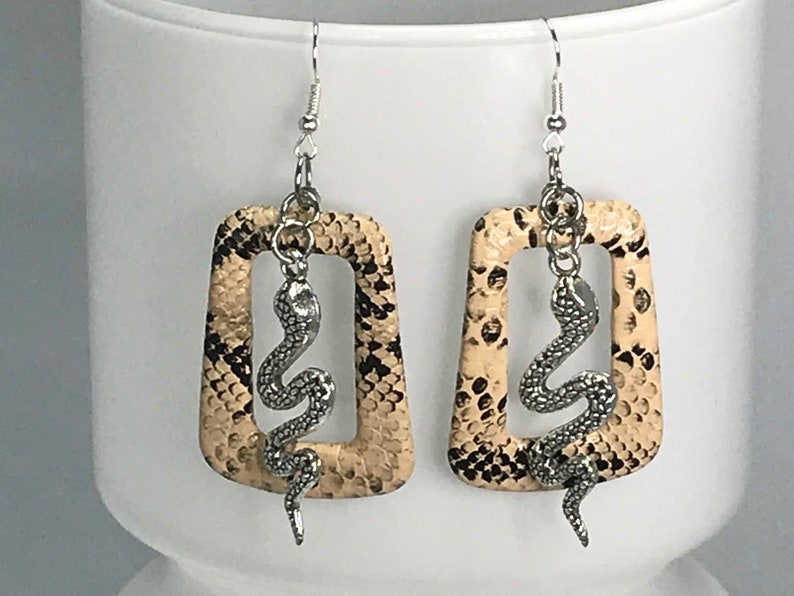 SNAKESKIN EARRINGS snake faux snakeskin cool earrings seventies cute quirky gift for her retro funky earrings vintage look statement