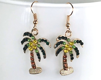 PALM TREE EARRINGS crystal funky kawaii unique earrings seventies disco gift for her groovy cool earrings cute