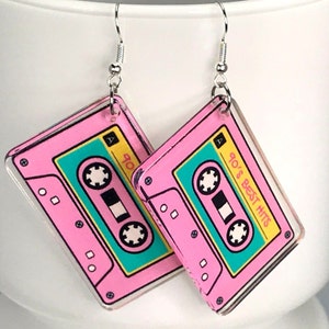 MIX TAPE earrings cassette resin kawaii pink retro seventies