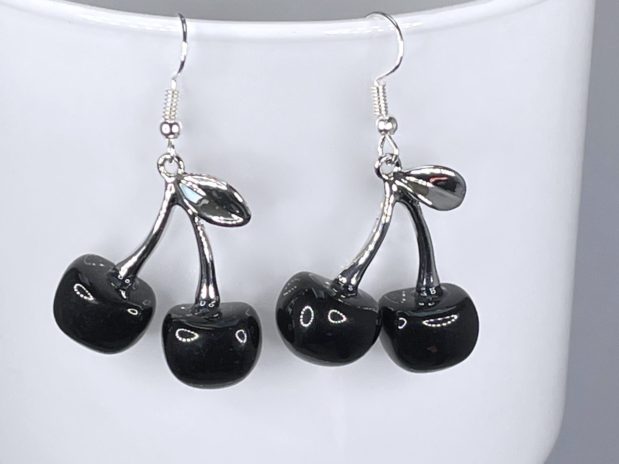 BLACK CHERRY EARRINGS Kawaii Enamelled Cool Punk Goth Gift for Her