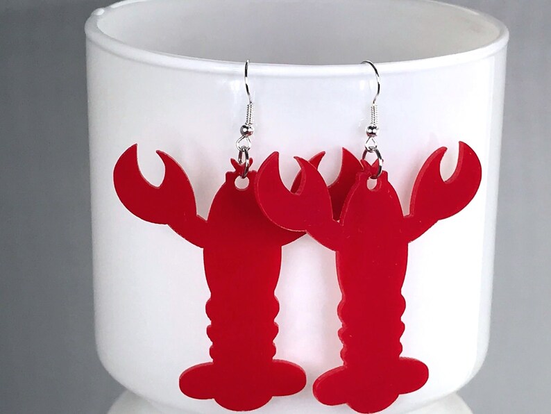 RED LOBSTER EARRINGS acrylic laser cut cute earrings quirky Etsy