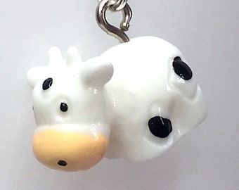 COW NECKLACE acrylic pendant cute kawaii animal jewellery 18 inch chain lobster clasp