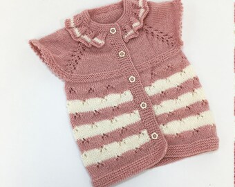 HandKnitted  baby girl pink waistcoat with buttons & Collar Original Handmade Baby Clothes 18-24 month/Baby knit clothing/Baby toddler vest