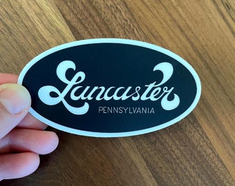 Lancaster, PA black oval vinyl sticker: Lancaster, Pennsylvania waterproof decal souvenir