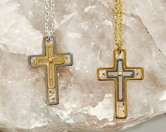 Mustard Seed Cross Necklace: Resin Pressed Flower Pendant